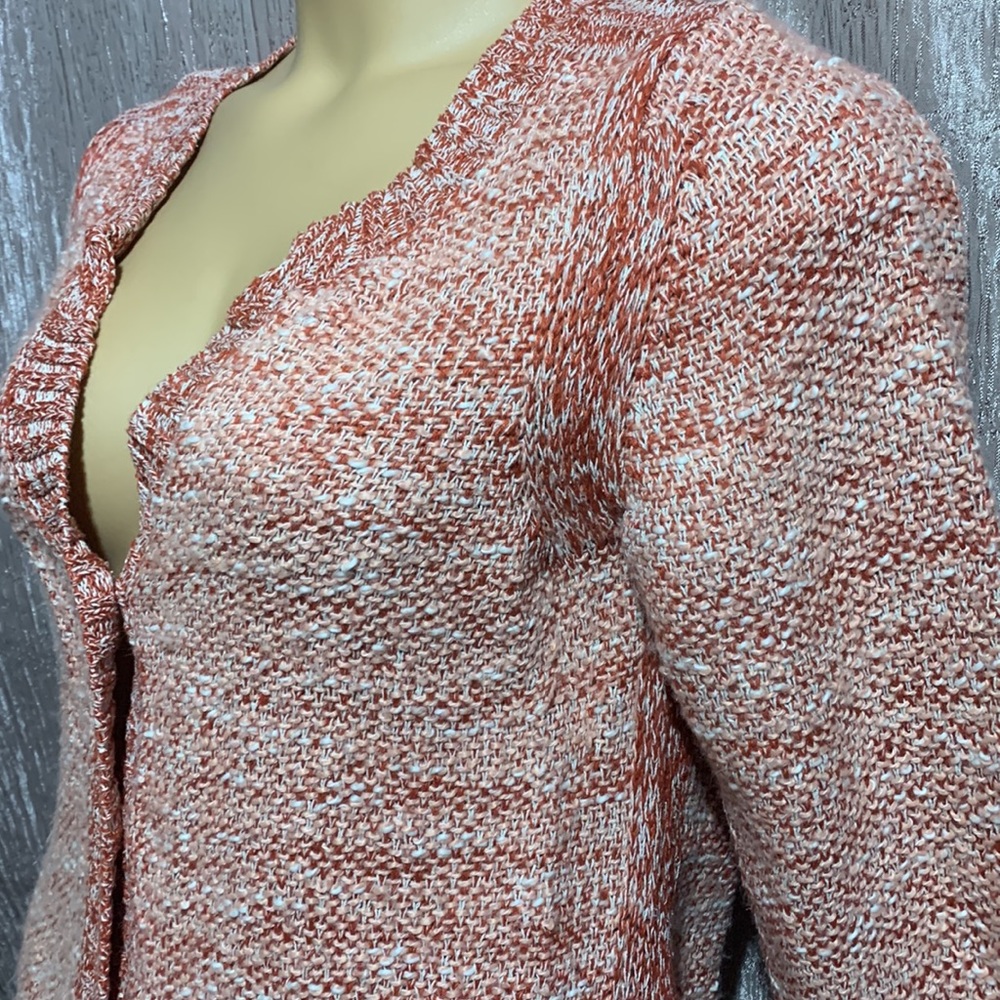 J. Jill Sweater Cardigan L Brown Cream Peach 3/4 Sleeve Linen Silk Cotton - Picture 8 of 16